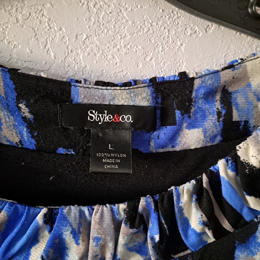 Style&Co. Blue and Black Print Top - Picture 4 of 5